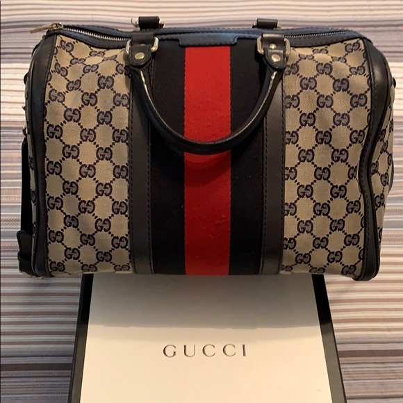 Gucci Handbags - Vintage Boston Navy Blue Gucci